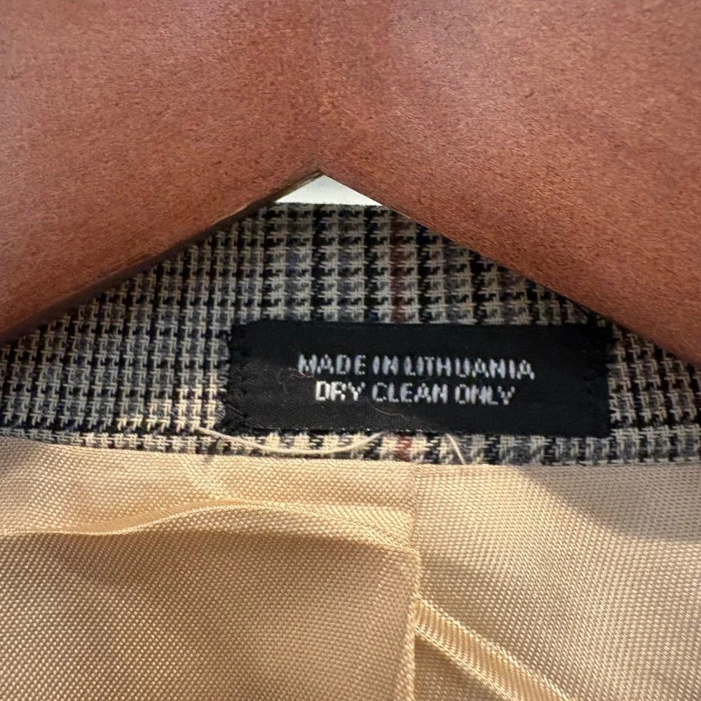 Men's Robert Stock Tan Glen Plaid Sport Coat Blazer 46L Long Wool Blend